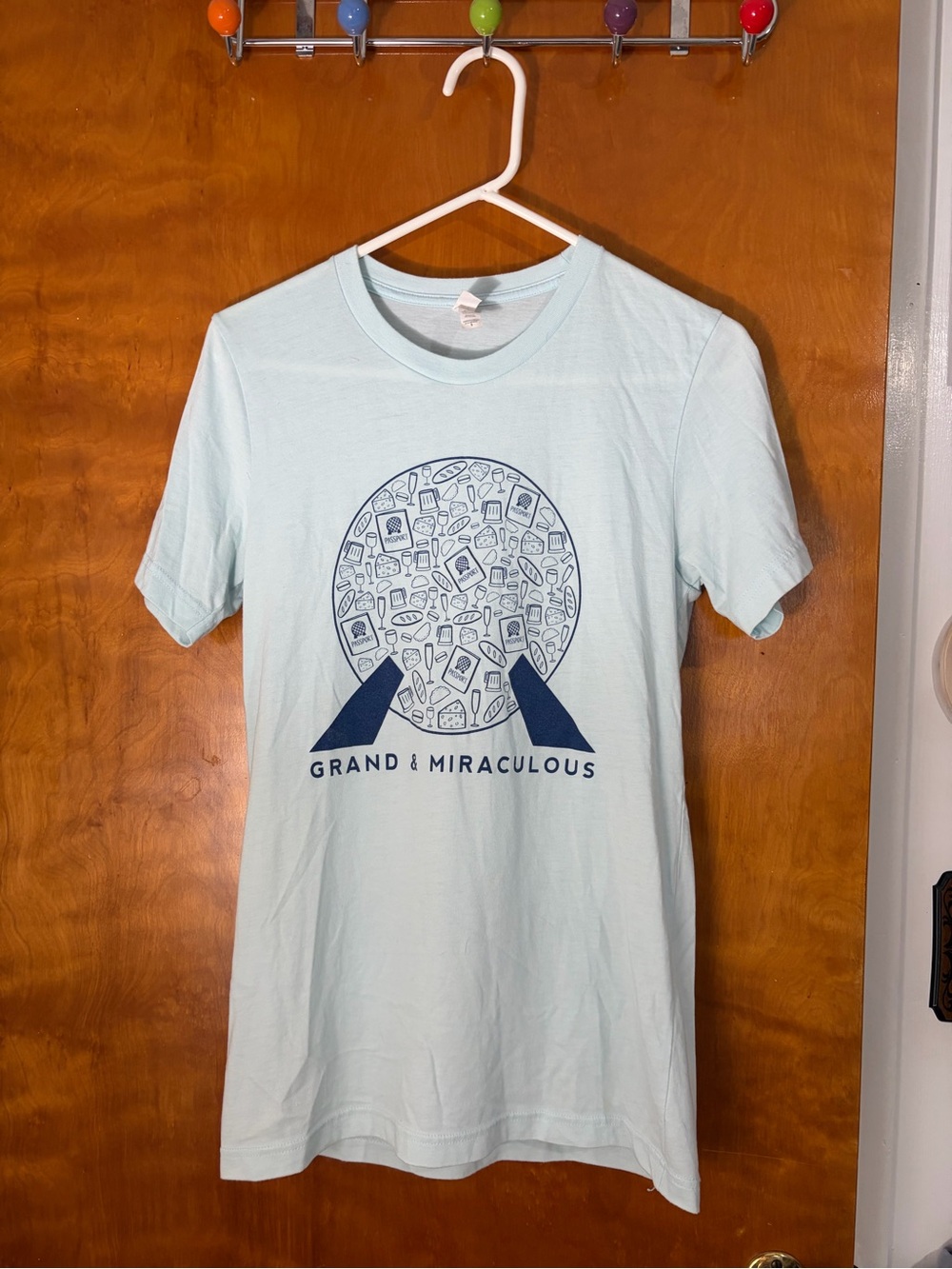 Bella Canvas Light Blue Tee with Navy Graphic, Disney Epcot Ball!
